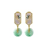 Pendientes for Mujer,Pendientes, Estilo Chino Jadeíta Jade Ping Hebilla Pendientes De Filigrana for Mujer Joyería Verde Esmeralda Jade En Forma De Gota