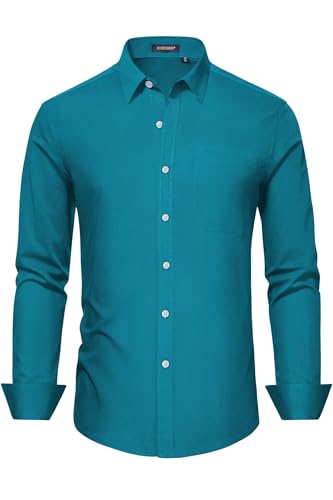 Image of HISDERN Mens Dress Shirts Long Sleeve Button Down Casual Shirts for Men Inner Contrast Formal Business Tuxedo Wedding Shirt