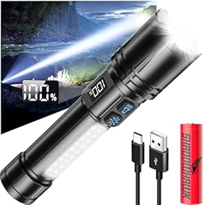 Shadowhawk Taschenlampe Led Aufladbar Mit LCD Display & COB Seitenlicht, 7 Modi XHM90.2 500000 Lumen Led Taschenlampe Extrem Hell,Tragbar Taktische Taschenlampen,Starke Flashlight Für Outdoor Camping