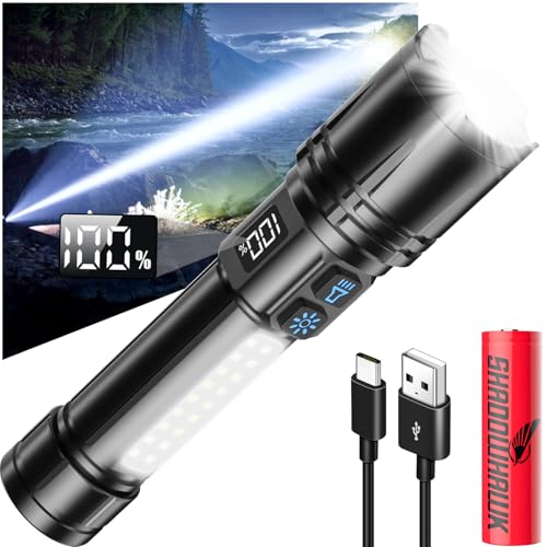 Shadowhawk Taschenlampe Led Aufladbar Mit LCD Display & COB Seitenlicht, 7 Modi XHM90.2 500000 Lumen Led Taschenlampe Extrem Hell,Tragbar Taktische Taschenlampen,Starke Flashlight Für Outdoor Camping Shadowhawk Taschenlampe Led Aufladbar Mit LCD Display & COB Seitenlicht, 7 Modi XHM90.2 500000 Lumen Led Taschenlampe Extrem Hell,Tragbar Taktische Taschenlampen,Starke Flashlight Für Outdoor Camping