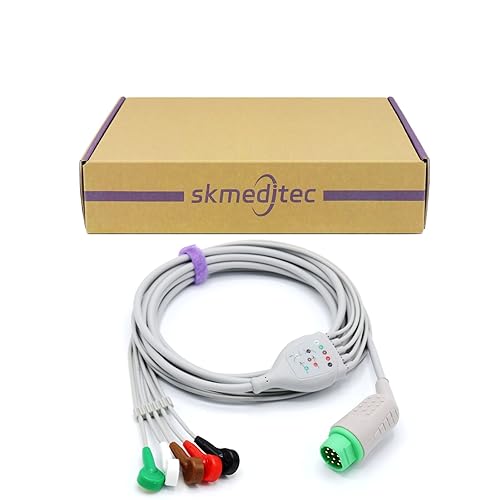 skmeditec 11FT 5 Leads Snap AHA Cable Compatible with Siemens Monitors, TPU Cord with 10 Pins Round Connector