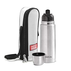 Milton Flip Lid 350 Thermosteel 24 Hours Hot and Cold Water Bottle with Bag, 1 Piece, 350 ml, Silver | Leak Proof…
