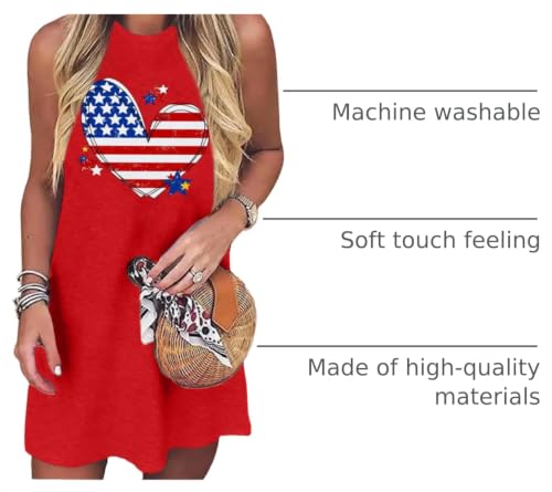 Image of VVNTY American Flag Tank Dress Women: 4th of July Shirts Sleeveless Patriotic USA Flag Tees Casual Summer Tanks Sundress