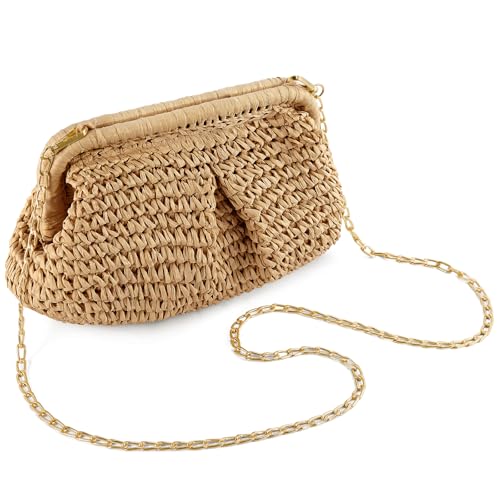 Handwoven Straw Bag for Women Vacation, Boho Beach Purse for Summer Wicker Crossbody Purse2