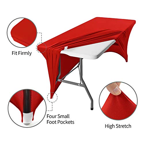 Image of Peomeise 2PCS 6FT Spandex Table Cover Rectangular Stretch Spandex Tablecloth (Red,6FT)
