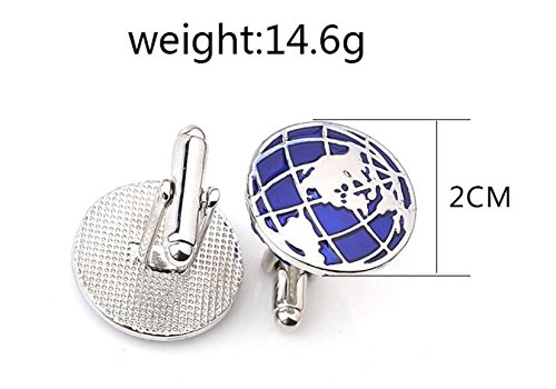 AZYOUNG Mens Silver Blue Alloy The World Map Globe Round Cufflinks Cuff Links