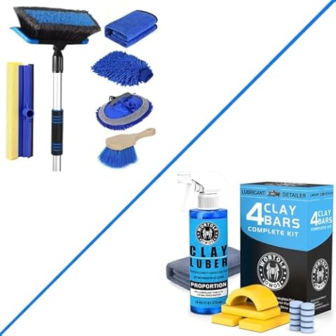 Wontolf 62'' Car Wash Brush with Long Handle, Car Clay Bars Auto Detailing and Clay Luber Kit Cover