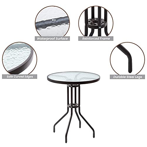 Crestlive Products 3Pcs Patio Dinning Set Outdoor Bistro Set 2 Folding Chairs, W/Round Textured Tempered Glass Tabletop Outside Dining Furniture For Balcony, Yard, Poolside, Lawn, Terrace(Beige) #TOP4