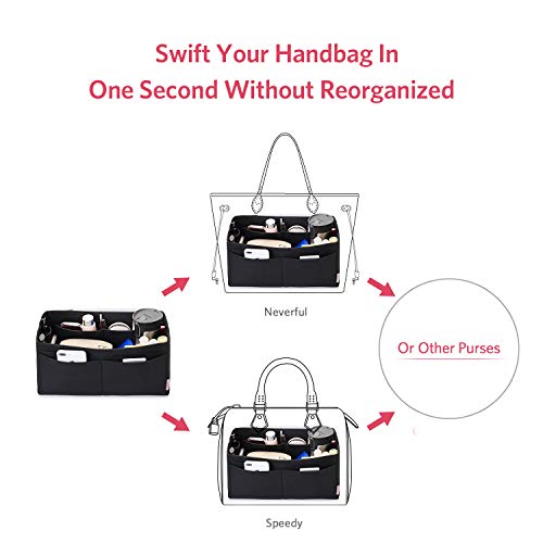Image of ZTUJO Felt Purse Organizer, Multi Pocket Bag in Bag Organizer For Tote & Handbag Shaper, Speedy 30, Speedy 35 and Speedy 40, Black, Slender Medium
