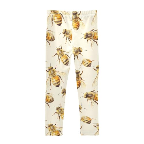 Boccsty Watercolor Yellow Bees Yellow Honey Girls Leggings Kids Yoga Pants Dance Active Tights 4T2
