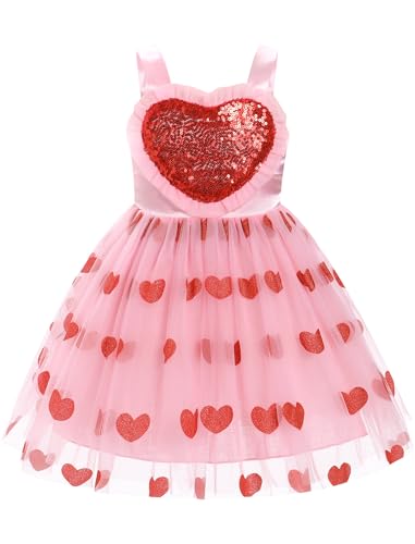 ODASDO Toddlers Kids Baby Girls Valentine's Day Dress Red Sequin Love Heart Tulle Tutu Princess Dresses