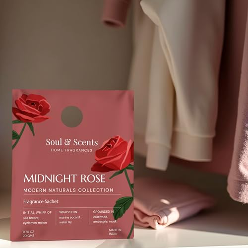 Image of Soul & Scents Rose Fragrance Sachet | A Blend of Peach, Iris & Sandalwood | Long-Lasting Air Freshener for Car, Wardrobe, Kitchen, and Travel Bag | Pack of 3-20gm Each