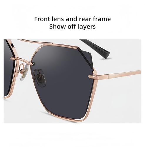 HEPTICS Oversized Polarized Sunglasses for Women, UV Protection, Rose Gold Frame with Black Lens, Double Beam Design,Womens Aviator Sunglasses3