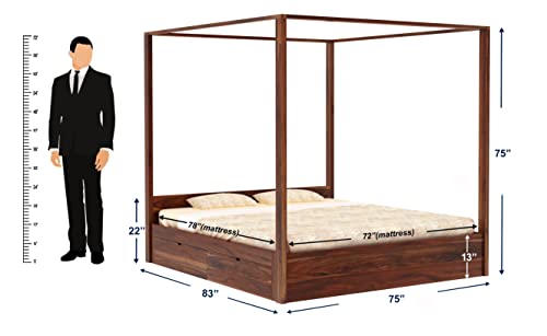Image of WOODLAB Furniture Sheesham Wood King Size Poster Bed with 4 Side Pullout Drawer Storage | Wooden Double Size Cot Palang for Bedroom Living Room Home and Hotel (Honey Finish)