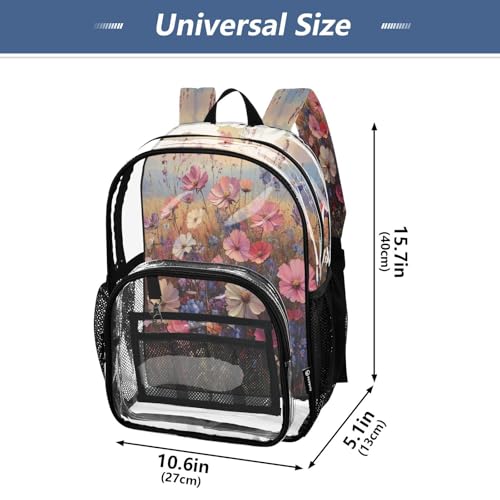 Floral Landscapes Clear Backpack - Stadium Approved Large 15.7-inch Waterproof Transparent Bag for Sports, Concerts, Work, Travel#704