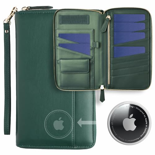 Family Passport Holder with AirTag RFID Passport Wallet Leather Travel Wallet Womens with Zipper Multiple Travel Document Organizer Holder for 4 6 Passport Cover Case Porta Pasaporte Familiar by Apadi - Used condition - US$17.00