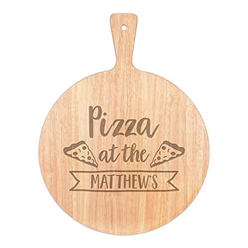 Personalised Custom Pizza Board Pizza at The Name Serving Tray Handle Paddle Round Wooden 45x34cm