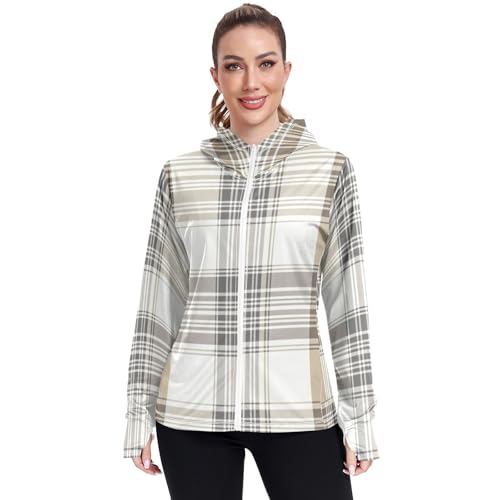 Chaqueta UPF 50+ para mujer en tono marrón claro con manga larga y alta protección solar activa