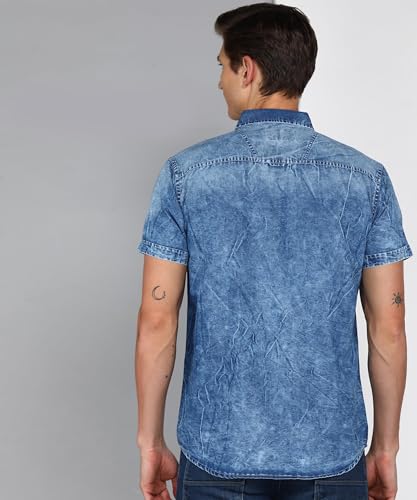 Image of Kuons Avenue Men's Half Sleeve Denim Shirt | Double Pockets - Comfortable Everyday & Casual Outing Wear