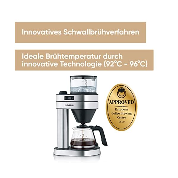 SEVERIN Filterkaffeemaschine "Caprice", wie von Hand aufgebrüht mit dem Kaffeebereiter für bis zu 8 Tassen, Kaffeemaschine mit Timer, Edelstahl-gebürstet/schwarz-matt, KA 5760 – Bild 3