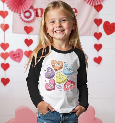Toddler Girl Valentines Shirt Cute Love Heart Graphic T-Shirt Funny Valentines Raglan Long Sleeve Tee Tops2