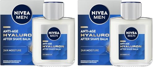 NIVEA MEN Hyaluron Bálsamo After Shave Antiedad con Ácido Hialurónico (1 x 100 ml), bálsamo hidratante para calmar la piel tras el afeitado, bálsamo facial refrescante (Paquete de 2)
