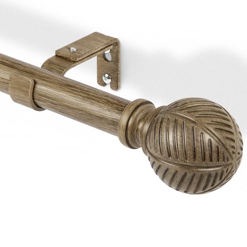 Barra de cortina 76-152 cm, metal con aspecto de madera, diámetro de 25 mm, barra de cortina extensible, montaje en pared y techo, para salón, dormitorio, terraza, color marrón oscuro