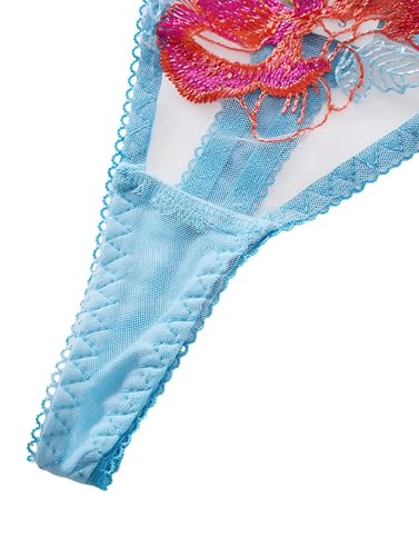 Image of Lilosy Sexy Leaf Floral Embroidered Mesh Sheer Women Underwire Push Up Lingerie Set