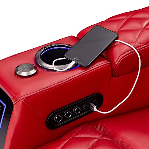 Seatcraft Apex Home Theater Seating, Living Room, Powered Headrest, Powered Lumbar, Powered Recline, Top Grain Leather 7000, USB Charging, Single Recliner, Red - Thumbnail 5