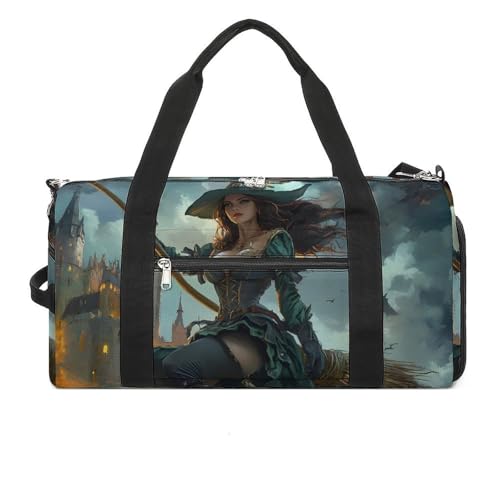 Witch Flying with A Broomstick Sports Gym Bag Travel Duffel Bag Weekender Bag Yoga Bag for Men Women