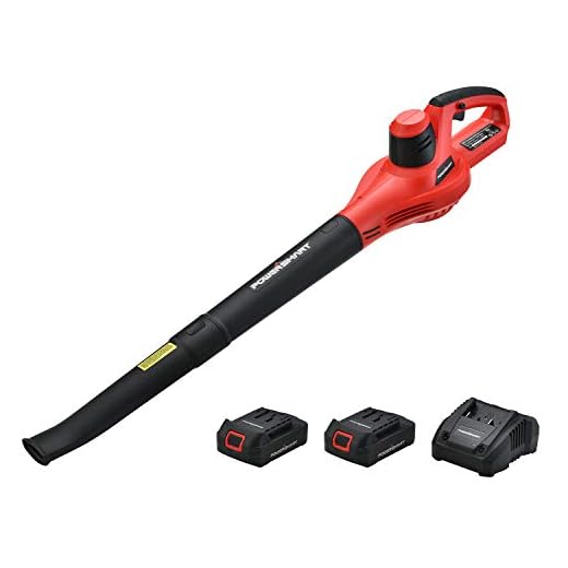 PowerSmart Leaf Blower, 20V MAX Lithium-Ion Cordless Leaf Blower with 117 MPH Output, Battery Powered Air Blower, Lightweight & Portable, Two 1.5 Ah Battery & Charger Included, PS76101A-2B