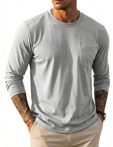 MAGCOMSEN Mens Long Sleeve Tee Shirts Long Sleeve Pocket Shirt for Men Breathable Crew Neck Moisture Wicking Cotton T-Shirts