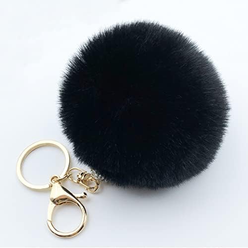 Pom Pom Portachiavi In Morbido Pelo Di Coniglio Sintetico, Con Cristallo Acqua E Finiture In Lega Di Zinco. Colore Argento, Diametro 8 Cm. Ideale Per Borse, Chiavi, Auto, Zaino. - 3