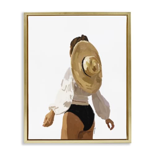 'Woman Draped Sun Hat Tropical Summer Vacation'| Floating Frame Canvas Art
