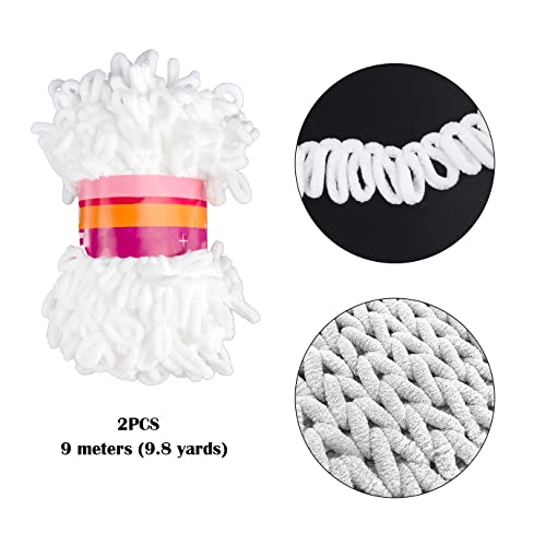 Wxj13 2 Roll Finger Blanket Yarns, Chunky Blanket Yarn Chenille Finger Loop Yarn Polyester Loop Yarn White Puffy Yarn For Crochet Knit Clothes Knitting, Weaving Diy Craft (100G×2) #TOP1