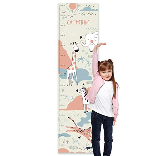 Image of Paper Themes Personalised Childrens Height Chart for Kids Nursery Wall, or Bedroom - Cute Animals