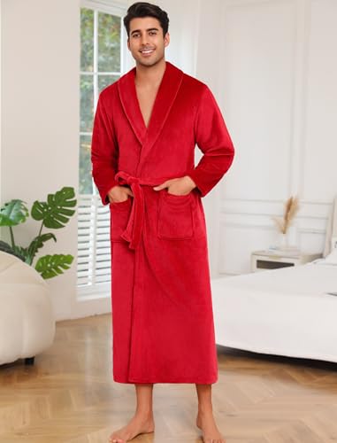 ENJOYNIGHT Mens Plush Fleece Robe Cozy Warm Bathrobe with Pockets2