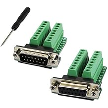 TwinkleBay DB15 Connector to Wiring Terminal Db15 Breakout Board Solder-Free Male Adapter x 1, Female Adapter x 1 with Nut
