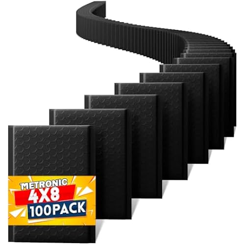 Metronic Small Bubble Mailers 4x8 Inch 100 Pack Black Padded Envelopes