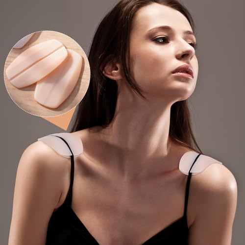 Lekgavd 4 Pairs Bra Strap Holders for Slipping, 2 Styles Silicone Breathable Bra Strap Cushion Pads, Resable Soft Gel Shoulder Strap Protectors Pads for Women - White, Skin Color