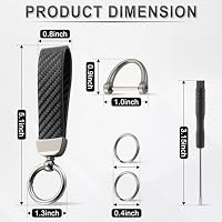 JUSTTOP Leather Keychain, Carbon Fiber Car Key Chain with Anti-Lost D-Ring and 2 Key Ring, Keychain Wristlet, Car Accessories, Universal Keychain for Men and Women (Black) — image 2