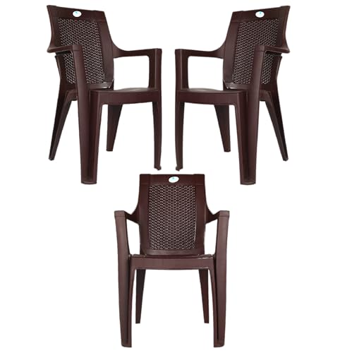Image of Homiboss ( ROSA Plastic Chairs | Plastic Chair for Home, Living Room | Living Room | Office, Outdoor-Garden | Dust Free | Color- Brown | Set of 3 Pieces