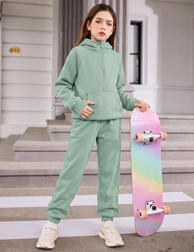 Image of Arshiner Girls 2 Piece Outfits Sweatsuit Half Zip Sweatshirt and Sweatpants | Fall Winter, Drop Shoulder Long Sleeve, Thumbhole Hoodies, with Sweatpant, Jogger Set, Sweat Set, Tracksuits with Pockets