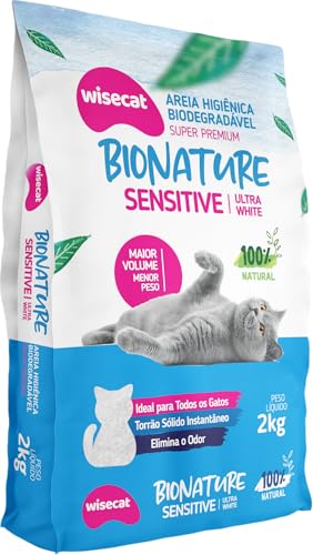 Bionature Sensitive areia higiênica para gatos biodegradável wisecat 2 KG