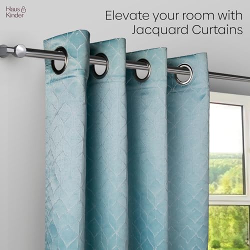 Image of haus & kinder Jacquard Door Curtain 7 Feet Long Pack of 1 Door Curtain, 7 Feet Curtain for Door (Mist Lattice, Aqua Classic Damask Design 130x213 CM)