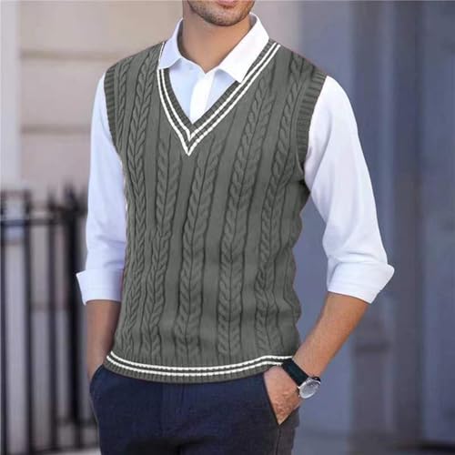 Pull homme sans manches chaud tricot col rond extensible et confortable léger - 3