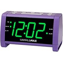 HANNLOMAX HX-138CR Alarm Clock Radio, PLL AM/FM Radio with Preset Stations, 1.4" Green LED Display, Dual Alarm, AC Operation only. Purple