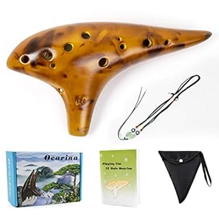 Ocarina,12 Tones Alto C Ceramic Ocarina Musical Instrument with Song Book Neck String Neck Cord Carry Bag Good Gift for Adults Beginners (Yellow)