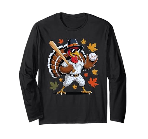 Baseball Turkey 67 Meme Thanksgiving for Boys Toddlers Kid Long Sleeve T-Shirt