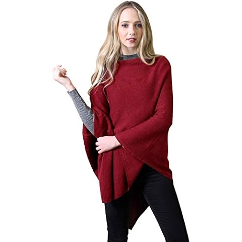 Women's 5-Way Knit Poncho Sweater Pullover Topper, 100% Organic Cotton Super Soft Lightweight All-Season (Merlot Red) Cover